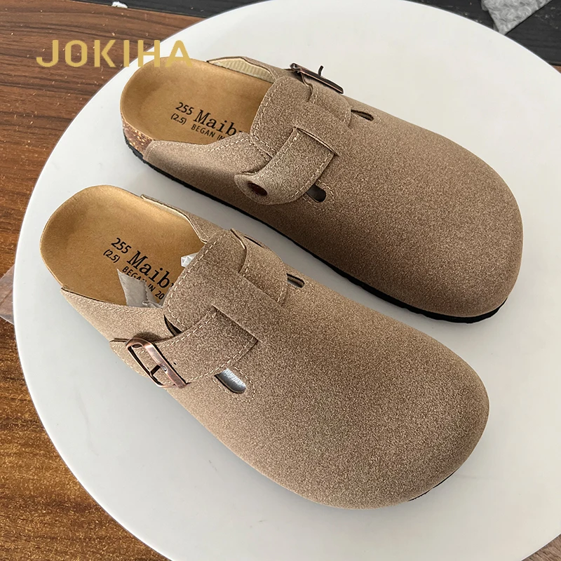 Men\'s Cork Shoes 2024 New Camel Classic Closed Toe Mule Slippers Flock Fashion Brown Cork Sandals Man Women Unisex 35-45