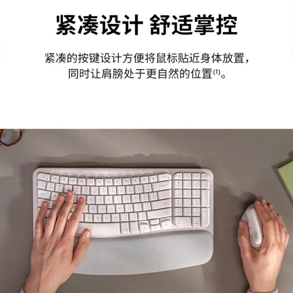 WAVE KEYS Bluetooth Wireless Ergonomic Keyboard With Palm Rest Comfort LIFT Mouse Open Box Combo For PC Laptop (006)