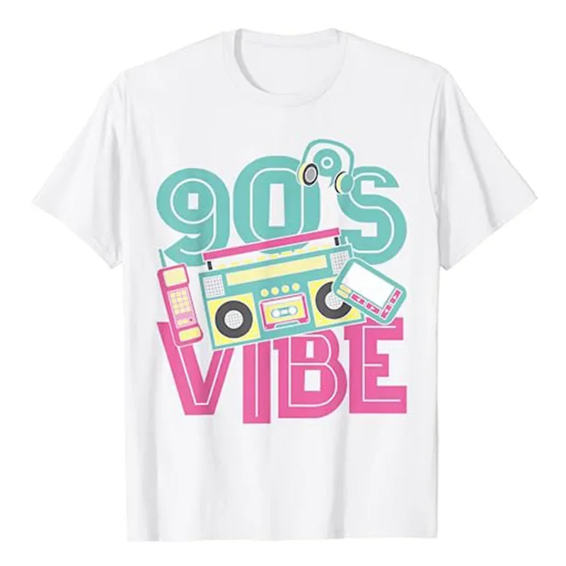 

90s Vibe Vintage 1990s Music 90s Costume Party Nineties T-Shirt Retro Style Sayings Graphic Tee Tops Short Sleeve Blouses Gifts