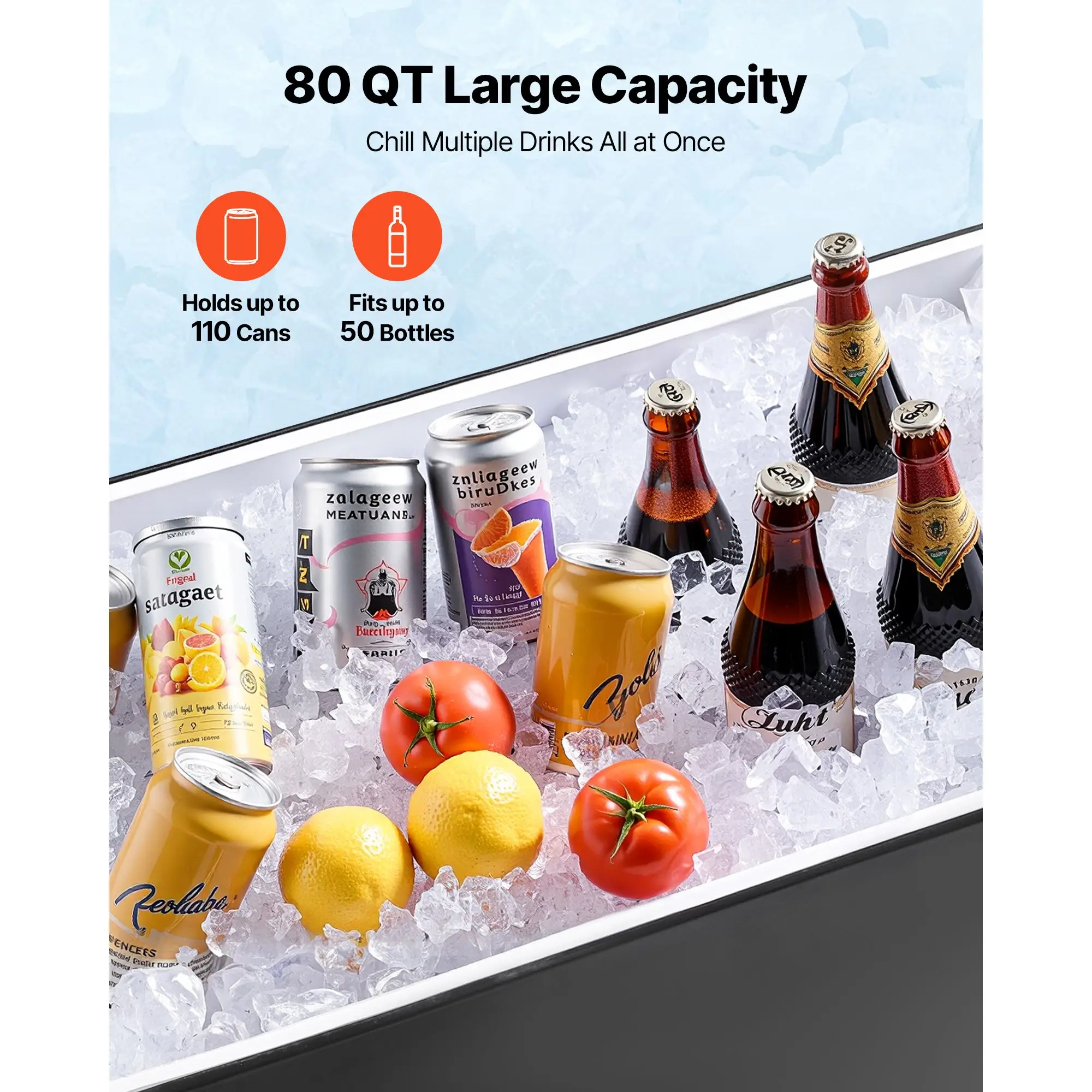 80 Quart Rolling Ice Chest Cart, with 2-Stage Telescopic Pull Handle and 2 Swivel Casters, Portable Table Beach Patio Party Bar