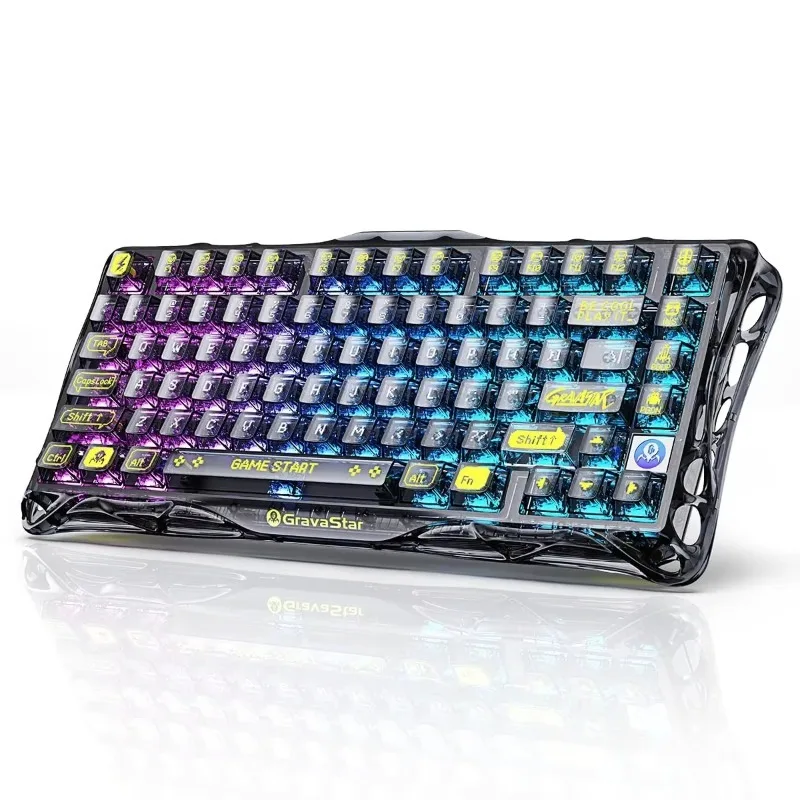 Gravastar Mercury K1 Lite Pink Transparent Mechanical Keyboard 79 Keys Tri-Mode RGB Hotswap for PC E-sports Gaming Desktop Setup