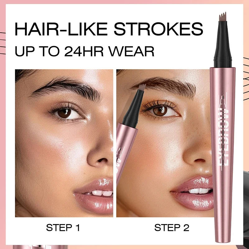 4 Fork Tip Eyebrow Pencil 3D Microblading Waterproof Dark Brown Natural Colour Fine Stroke Magic Eyebrow Pencil 2024 New Ladies