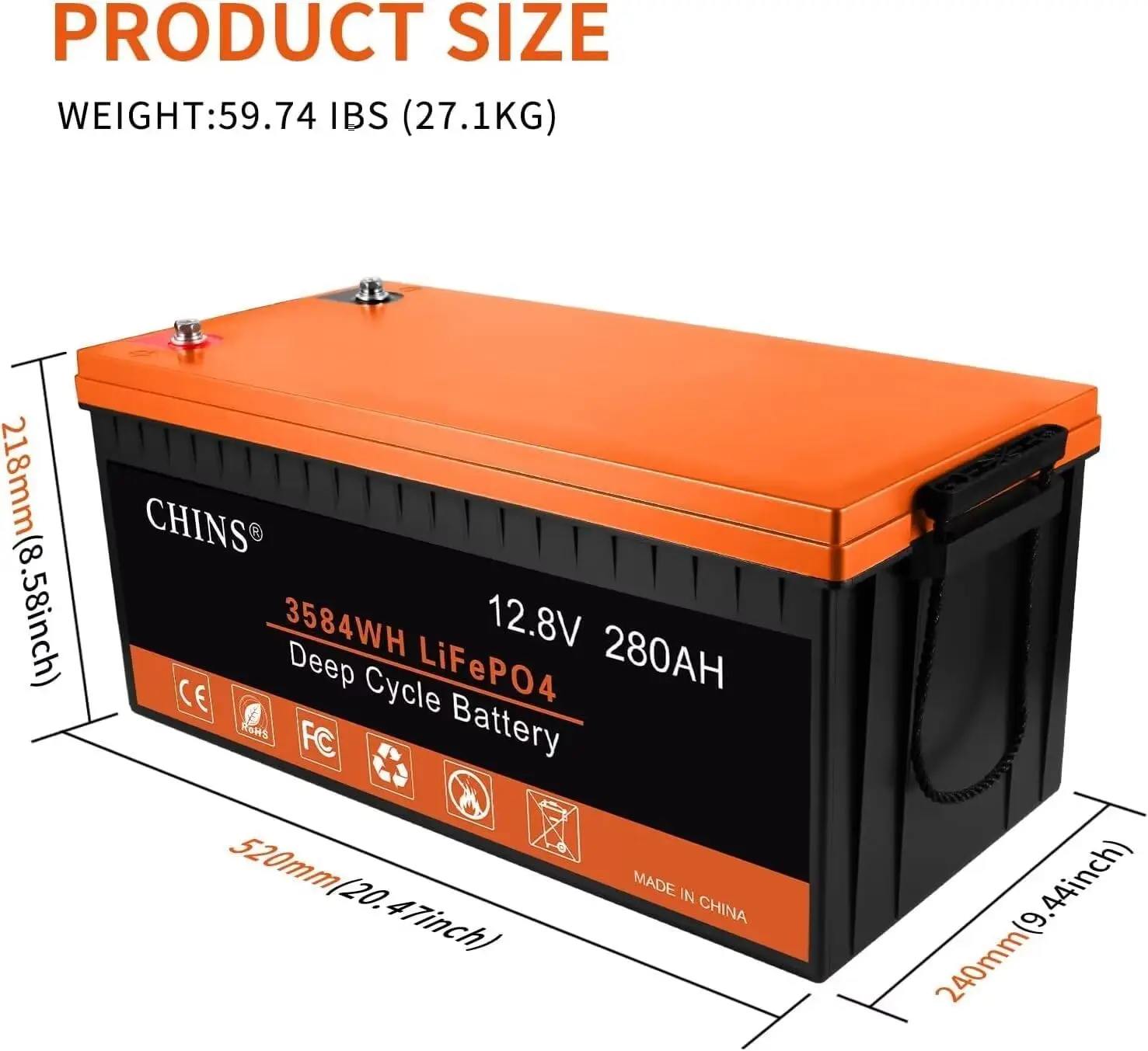 LiFePO4 Battery 12V 280AH Lithium Battery Built-in 200A BMS, 6000+ Cycles, Includes Low Temperature Cut-off Function Perfect