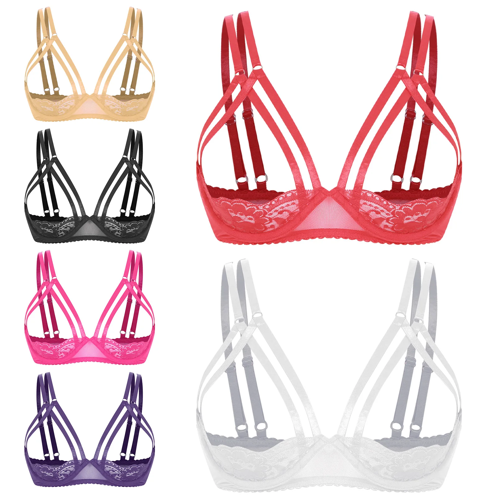 ملابس داخلية نسائية حمالة صدر دانتيل بدون كعب ملابس داخلية بأشرطة كتف مزدوجة رافعة للشرفة حمالة صدر عارية ملابس ليلية للمواعدة