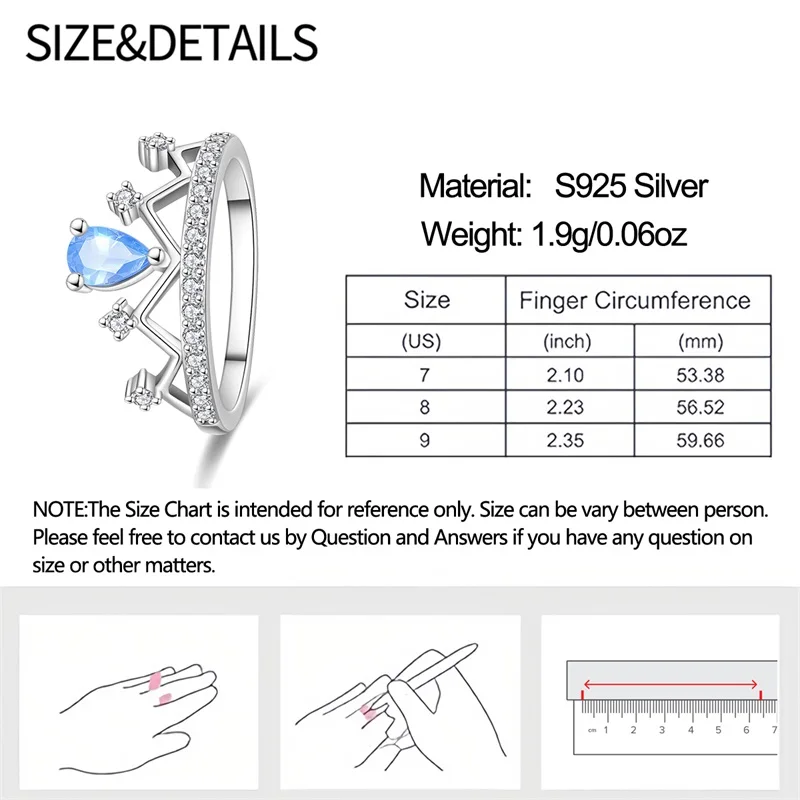2026 New 925 Sterling Silver Sea Blue Crown Ring For Women Fashion Exquisite Birthday Anniversary Jewelry Gifts 5