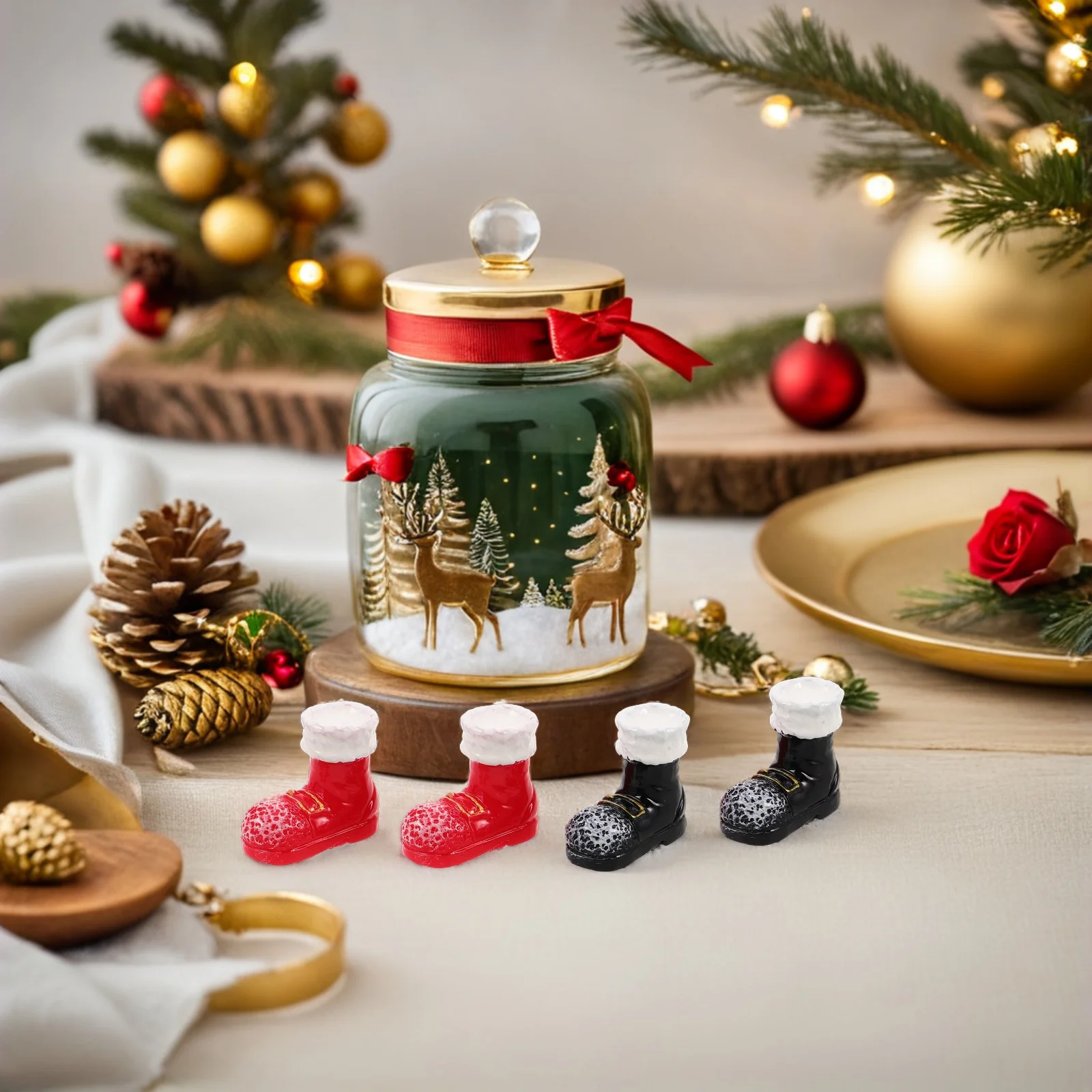 

20pcs Christmas Decoration Ornaments Mini Santa Boots 2.5Cm Resin Festive For Dollhouse Xmas Crafts Decorative Shoes Props