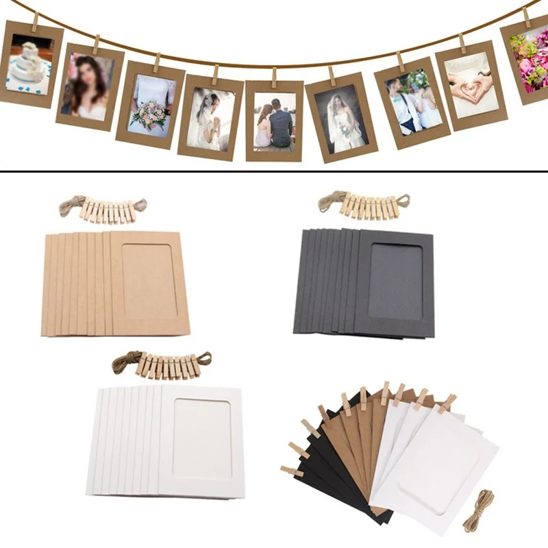 Creative  6 Inch DIY Wall Hanging Photo Wallpaper Quality Frame Black and White Kraft Paper with Twine Clip