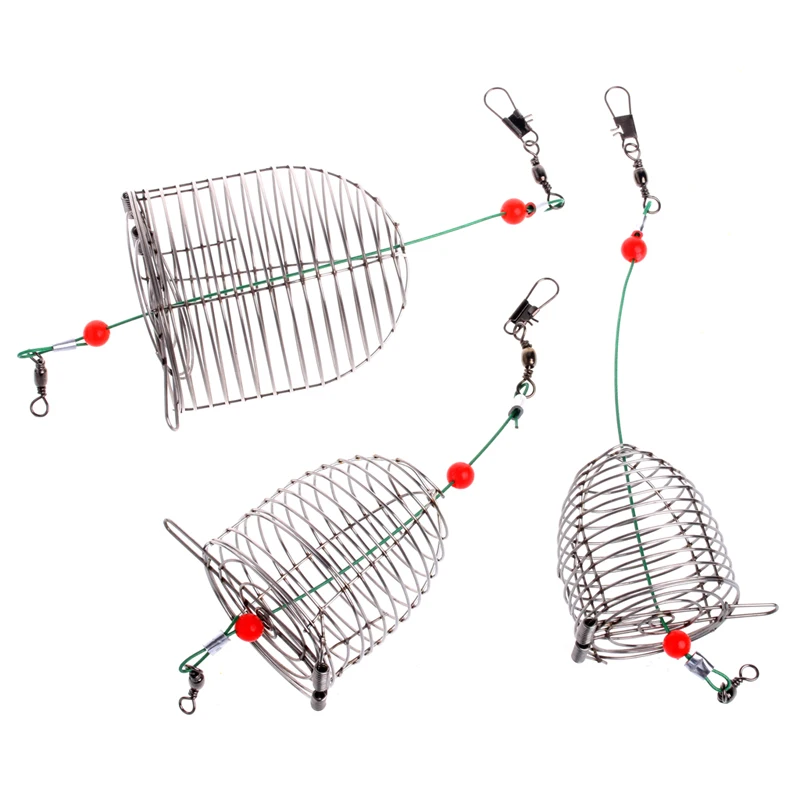 G92F Stainless Steel Wire Fishing Trap Bait Cage Basket Feeder Holder Tackle Tool