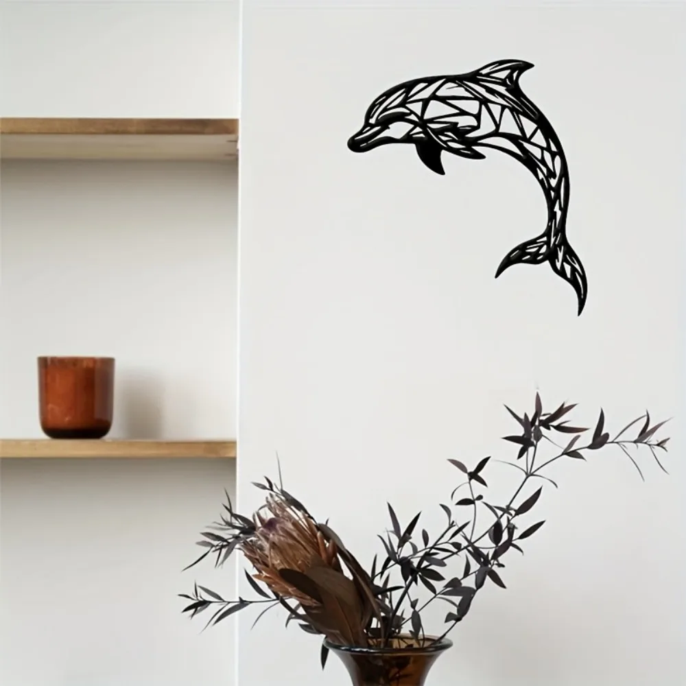 CIFBUY Metal Dolphin Wall Art 3D Iron Marine Animal Sculpture Jumping Decor for Indoor Outdoor Living Room Bedroom Home