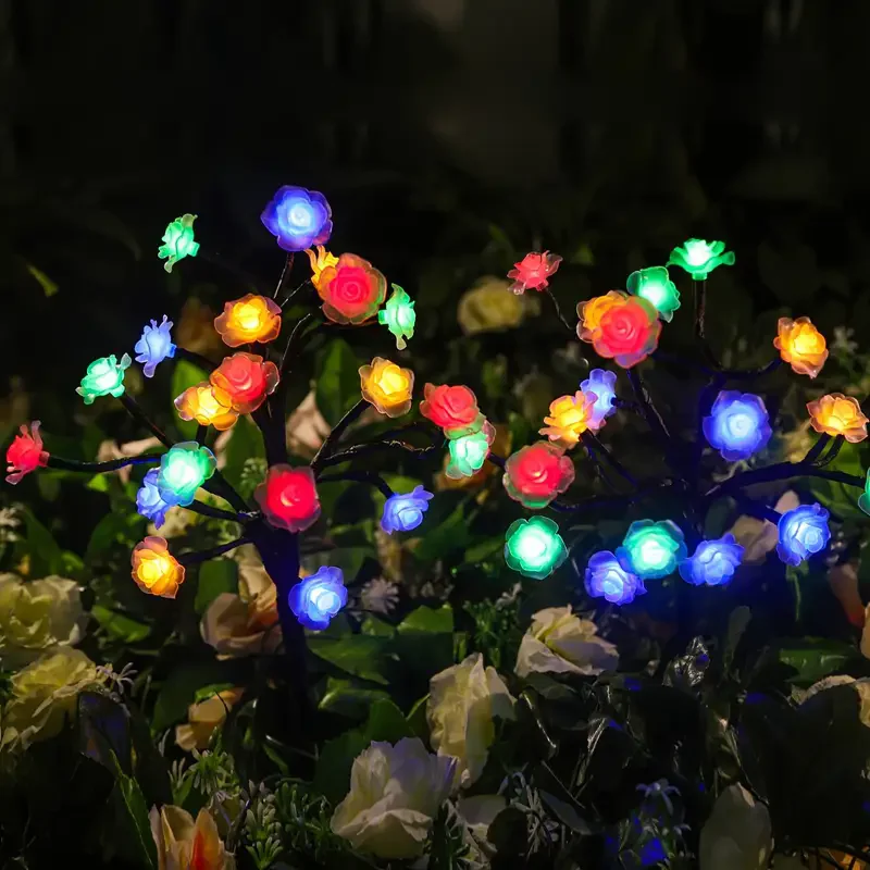 Solar Rose Garden Tree Lights 20 LED Colourful Solar Flower Lights Outdoor Patio Waterproof Christmas Decor Holiday Party