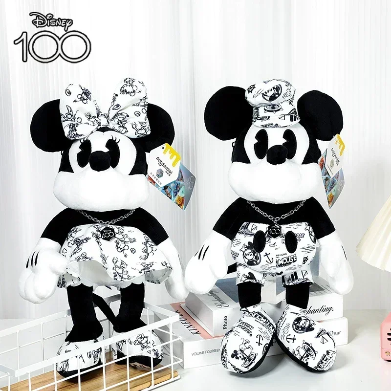 

New Disney 100th Anniversary Minnie Mickey Doll Plush Toy Wearing Flower Skirt Mickey Mouse Doll Cloth Doll Kawaii Blessing Gift