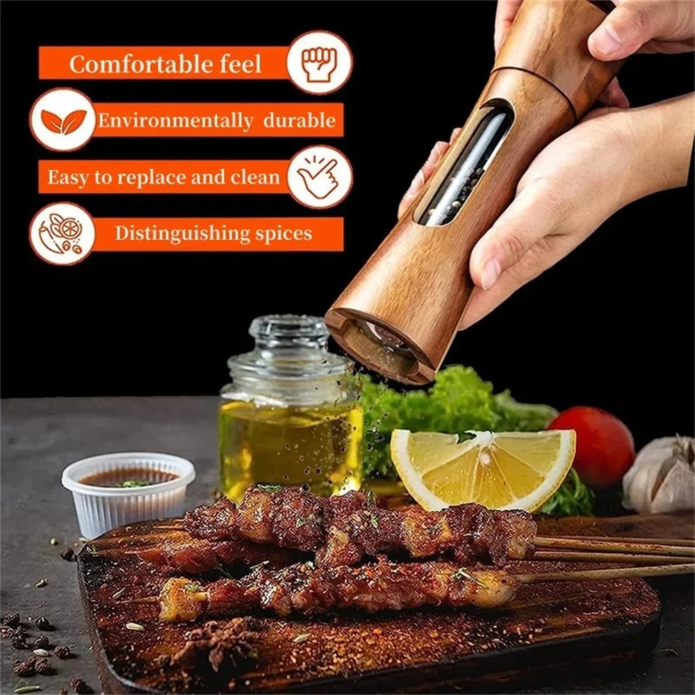 1/2PCS Wooden Pepper Grinder Salt Pepper Mill Grinding Adjustable Spice Salt Grinder Kitchen Cooking Tools Kitchen Stuff