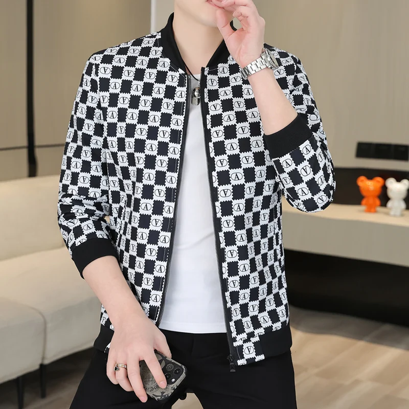 

2024 New Men's Baseball Jaet Casual Sli Youth Spring Autumn Faionable Polyester Fiber Long Sve Zipper Closure