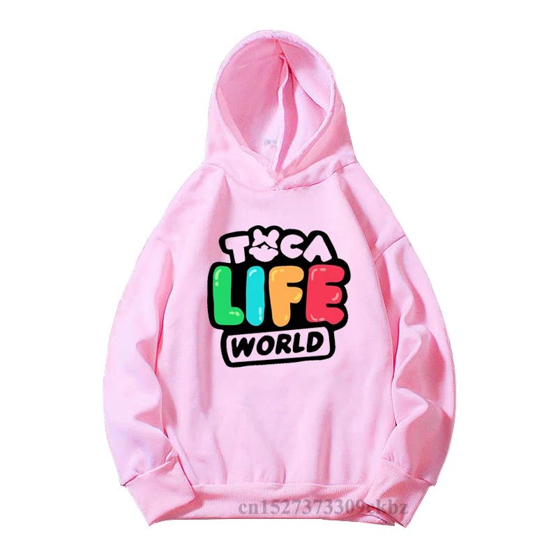 Toca Life World Print Kids Pink And White Hoodie Baby Girls Gift Children's Clothes Toca Boca Boys Cartoon Animation Game Top