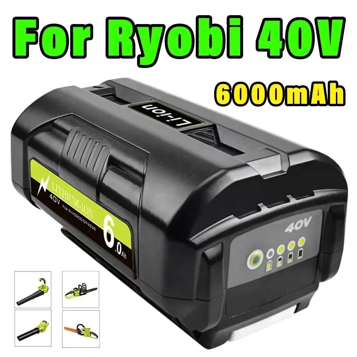 For Ryobi 6.0Ah 40V Li-Ion Rechargeable Battery For Ryobi RY40502 RY40200 40V Cordless Power Tools Battery OP4050 OP4026 OP40401