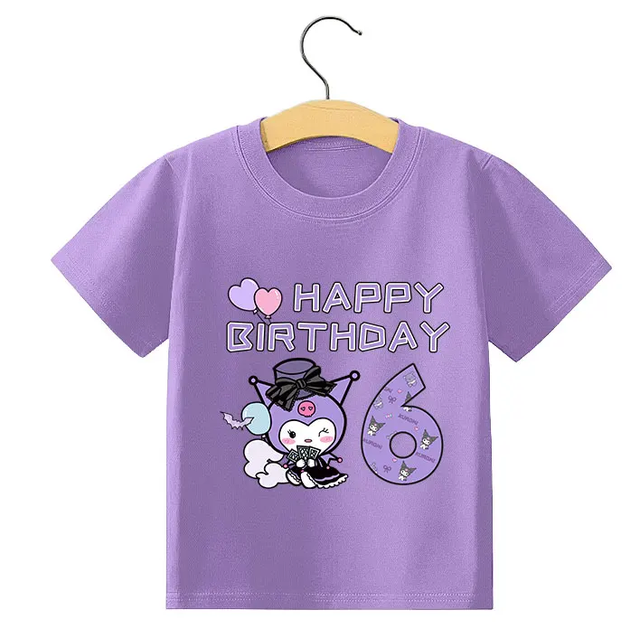 

2025 Sanrio Summer Boys Girls Fashion Casual Tops Kuromi T-shirt Children Happy Birthday Digit 1-10 Printing Short Sleeved Tees