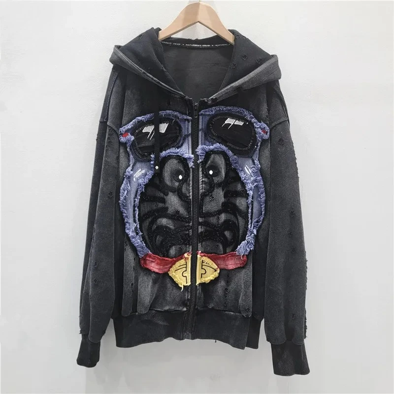 

Autumn Korean Aesthetic Women's Hooded Denim Jacket - Soft Oversized Loose Fit Casual Top, Daily Weekend Fall Fashion Outerwear