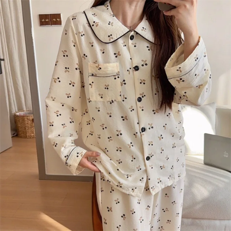 Kawaii Sanrio Hallo Kitty Pyjamas Set Cartoon Cinna moroll Druck lang ärmel ige Strickjacke Stil dünne Polyester süße Hauskleidung