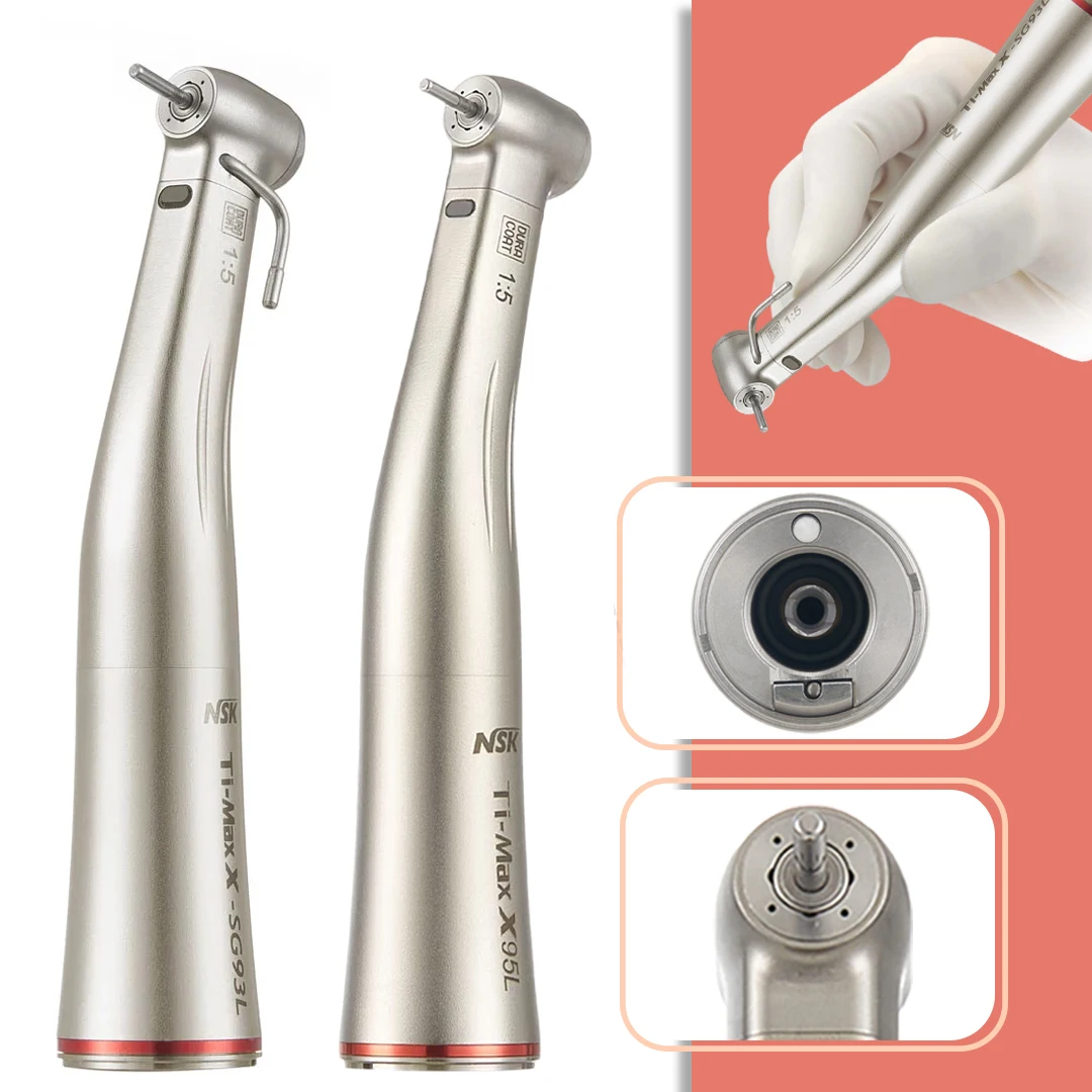 NSK Push Button 1:5 Dental Contra Angle Handpiece Increase Speed Handpiece Ti Max X95L Ti Max SG93L Inner Water Spray Red Ring