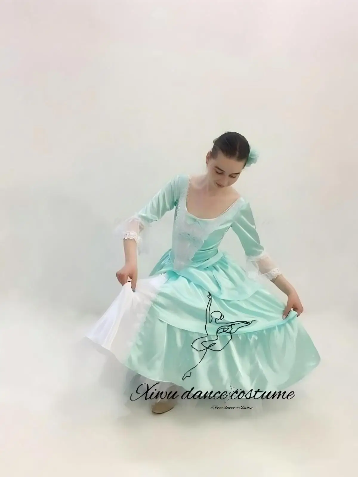 Mint Green Vintage Rococo Style Ballet Performance Dress view 3