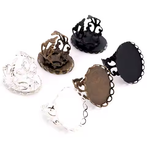 18x25mm 5pcs Black Silver Plated Bronze Brass material Oval Adjustable Ring Settings Blank/Base,Fit 18x25mm Glass Cabochons