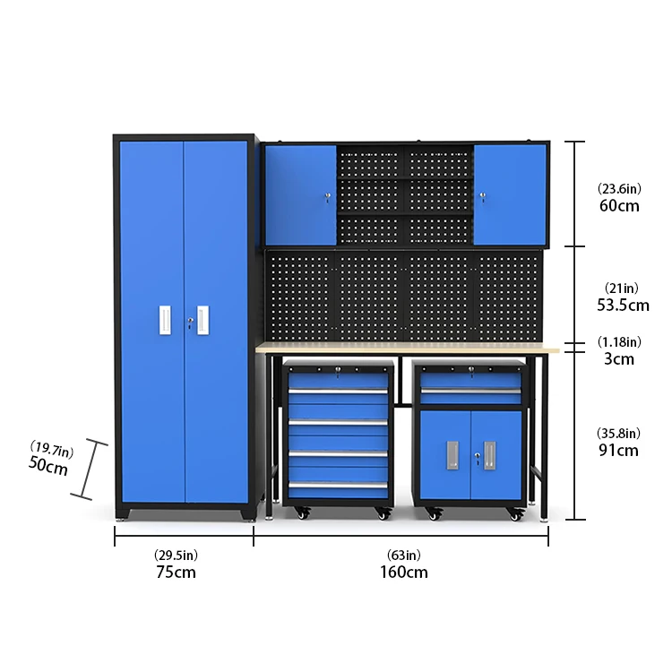 JZD Modern Steel Garage Storage System Modular Workbench Set with Multi-Drawer Rolling Tool Cabinets for Workshop