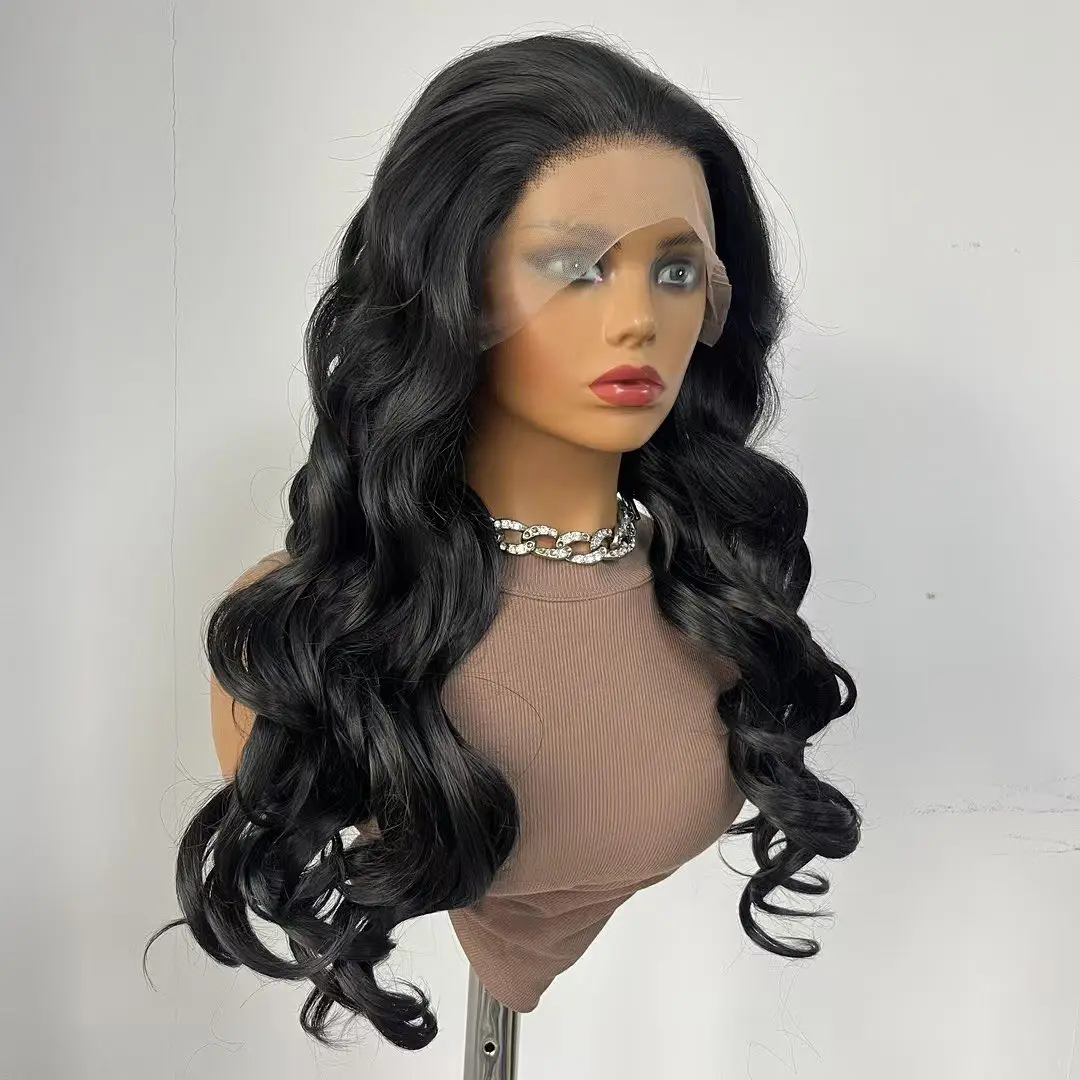 جزء مجاني جيت أسود الجسم موجة الشعر الاصطناعية الدانتيل الجبهة الباروكات للنساء السود ارتداء اليومي شعري طبيعي الدانتيل الشفاف الباروكات