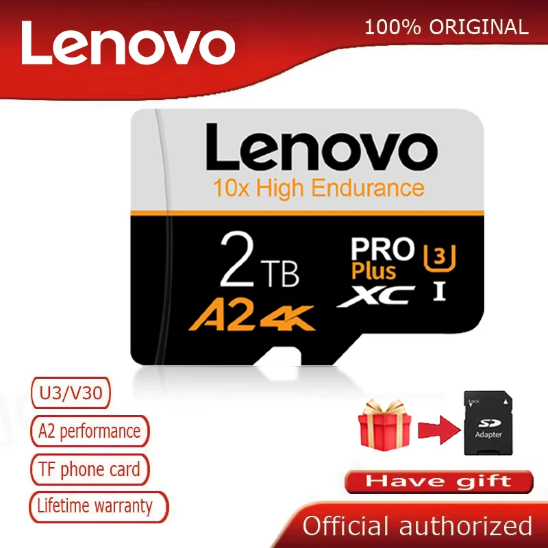 Cartão Micro SD de Alta Velocidade Lenovo, Cartão de Memória, Gravador de Condução, TF Flash, 512GB, 256GB, 128GB, 1TB, 2TB