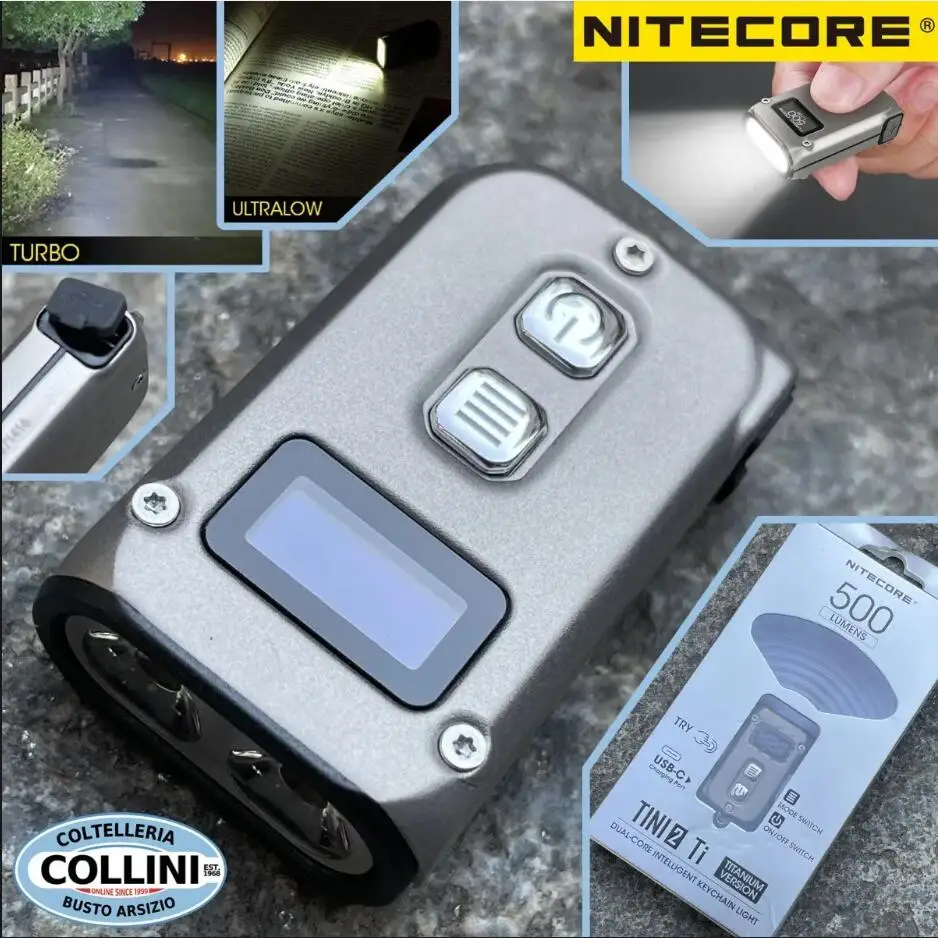 

NITECORE TINI2 Ti Flashlight 500 Lumens Titanium Alloy Keychain Type-C Rechargeable Light EDC OLED Dual-Core Keyring Torch