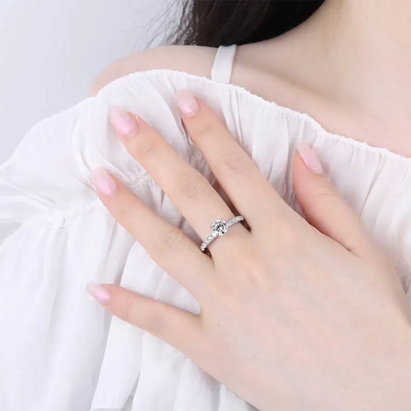 Classic 1 Carat Blue Color Moissanite Ring For Charm Lady  S925 Sterling Silver Fine Jewelry Dating Gift For Women Wedding Bands