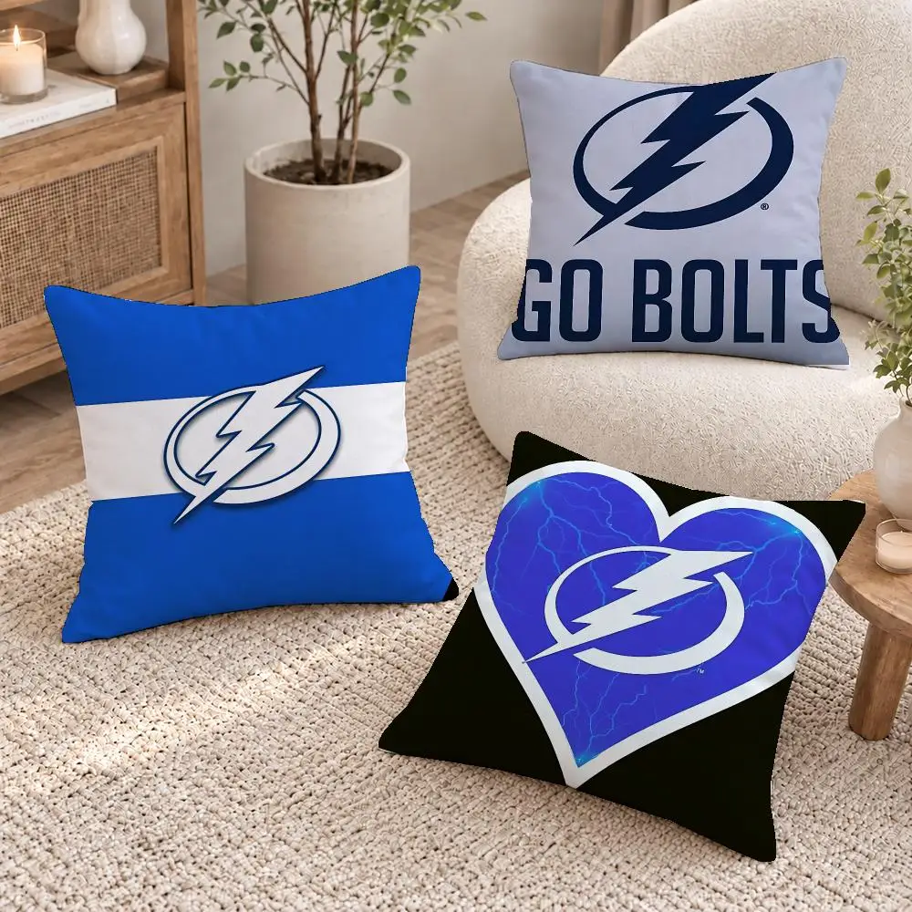 Pro Team Tampa Bay Lightning Cushion Cover Short Plush Pillow Cover, Washable Wrinkle-Resistant for Sofa Bedroom Decor Gift