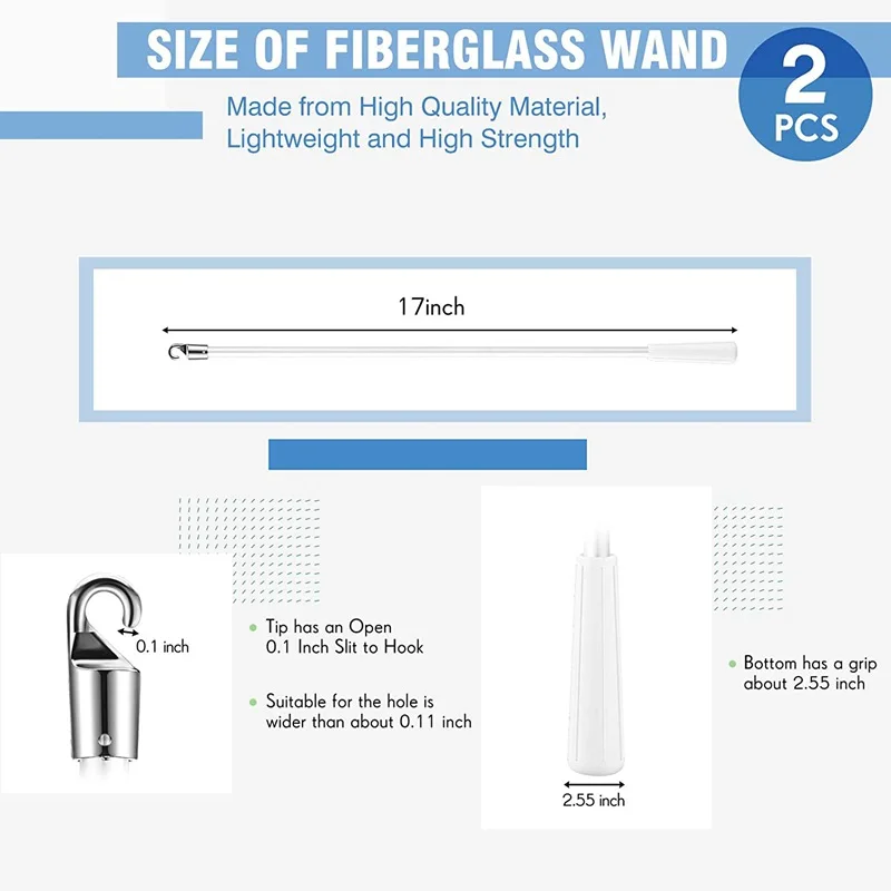 2Pc Drapery Pull Wand 17 Inch Curtain Opening and Closing Stick with Hook Curtain Pull Rod Home Decorative Curtain Parts