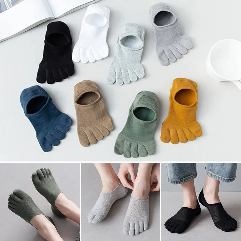 

1Pair Men Women Slipper Toe Socks Breathable Hollow No Show Non Slip Five Fingers Socks Sweat-absorbing Ankle Short Boat Sock