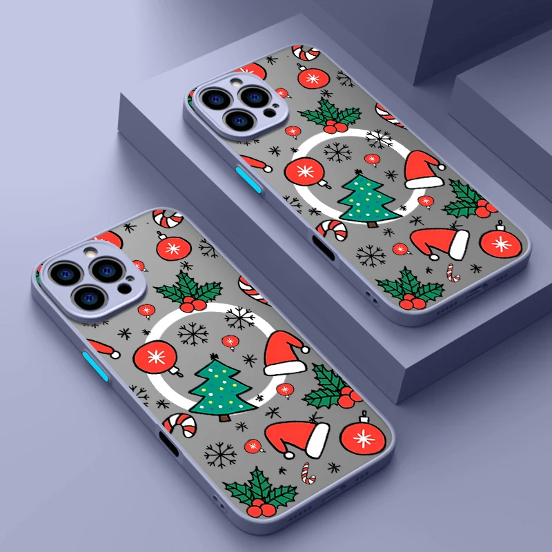 Magnetic Christmas Pattern Case For iPhone 16 15 Pro Max 16 Plus 14 13 12 Pro 11 For Magsafe Wireless Charge Acrylic Phone Cover