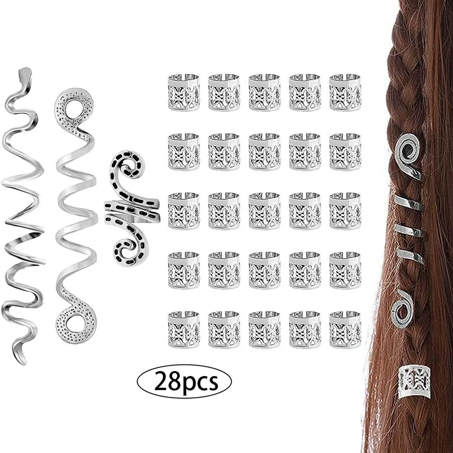 Hot Sale African Spiral Snake Dreadlock Rings Metal Hair Cuffs for Braids DIY Synthetic Hair Accessory Gift