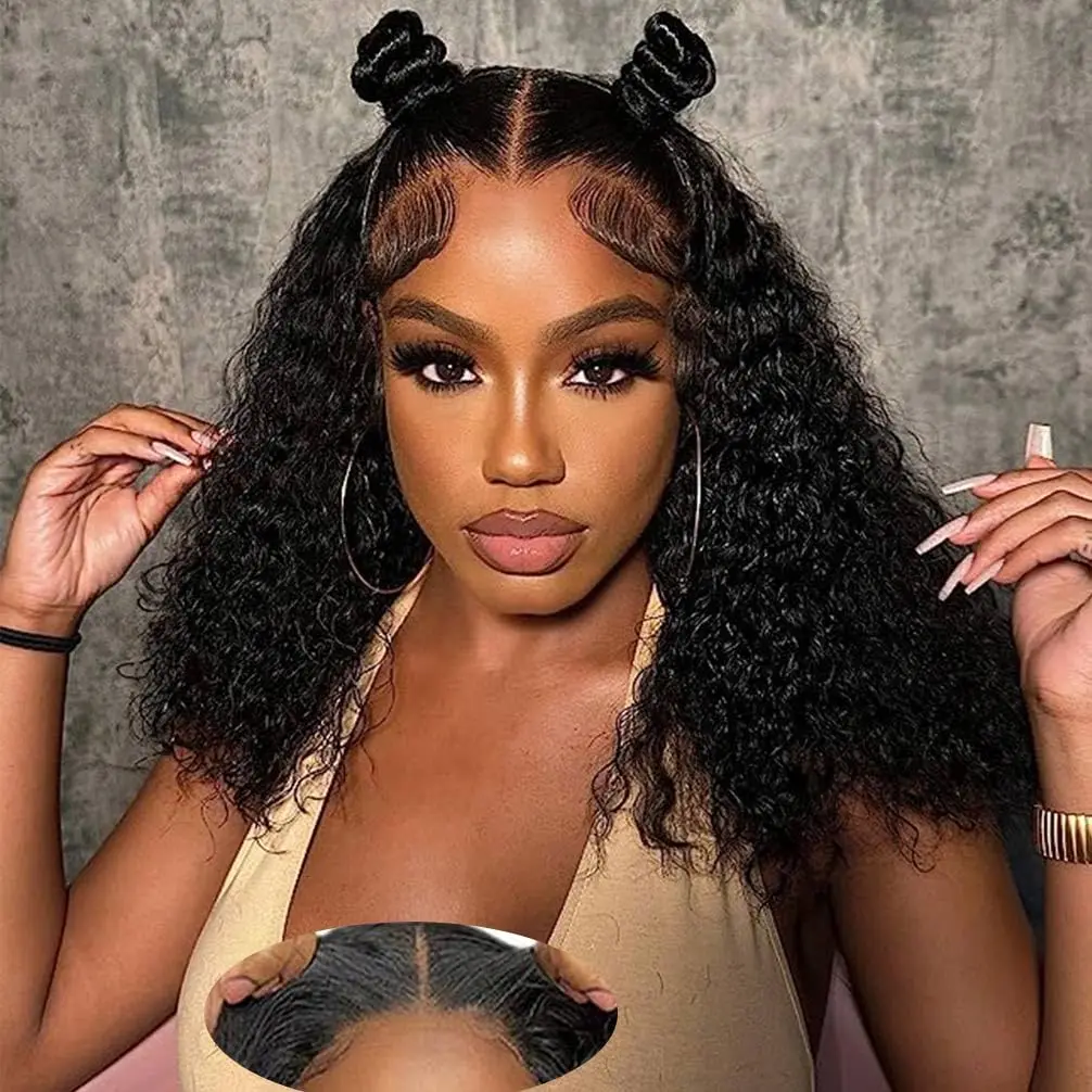 

Парик Deep Wave BOB Человеческие волосы 4x4 HD Вьющиеся парики фронта шнурка Человеческие волосы Предварительно выщипанные Wear And Go Бесклеевые короткие вьющиеся фронтальные волосы BOB