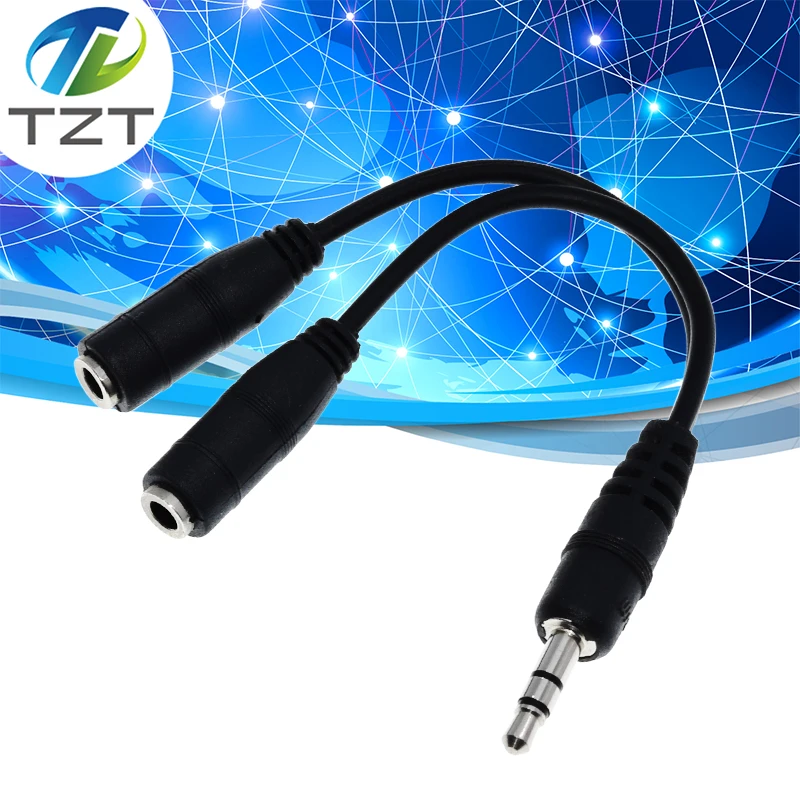 TZT  black 3.5mm 1 in 2 couples audio line Earbud Headset Headphone Earphone Splitter For pad Phone Android Mobile MP3 MP4