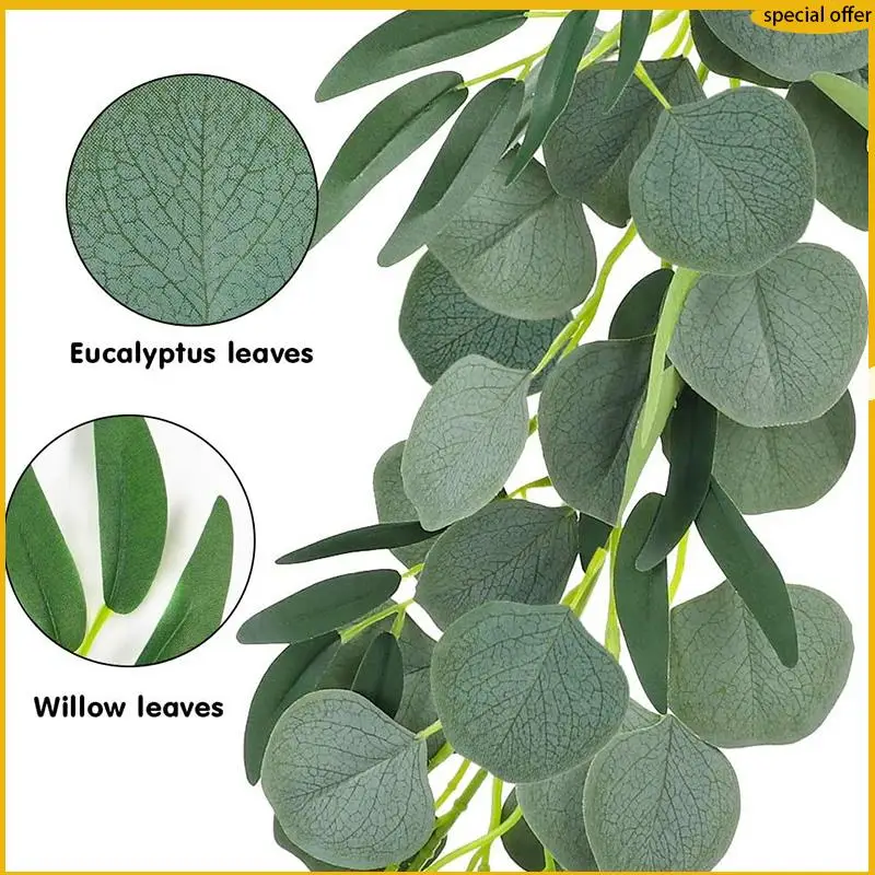 A50I 5-Pack 6.5 أقدام الأوكالبتوس الاصطناعي مع إكليل الصفصاف نبات الكرمة وهمية مع أوراق فو الفضة الدولار الأخضر