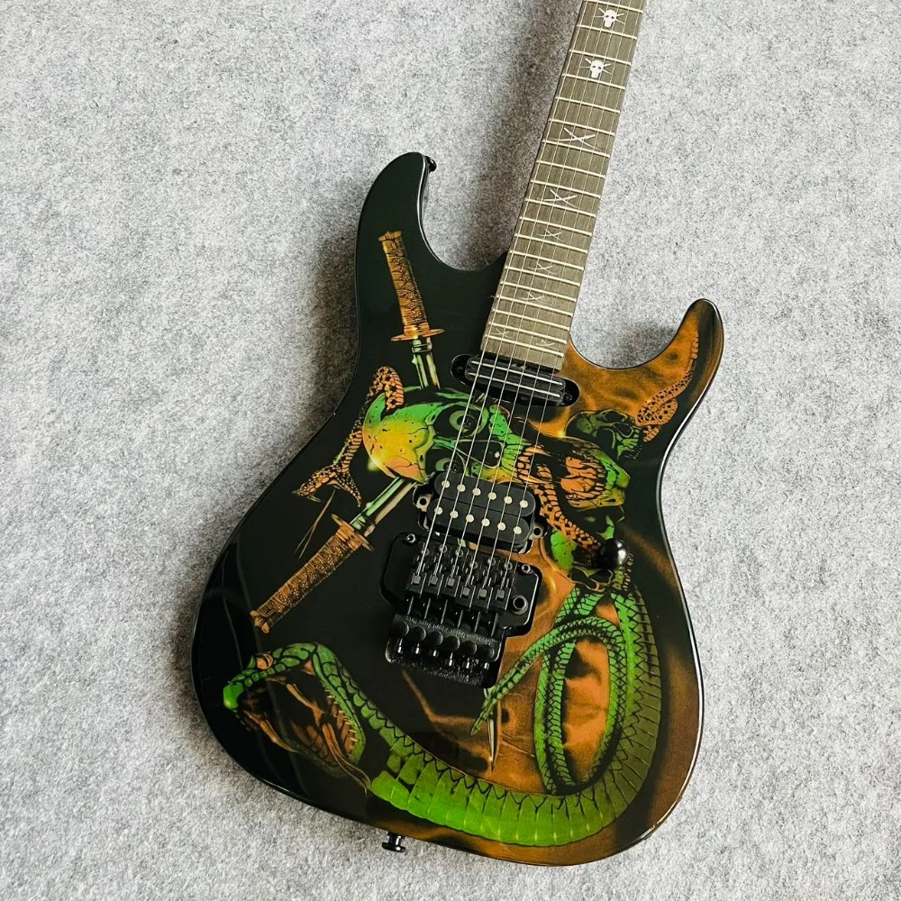 Hot Sale Brown Electric Guitar Rosewood Fingerboard Snake Pattern with Double Locking Tremolo