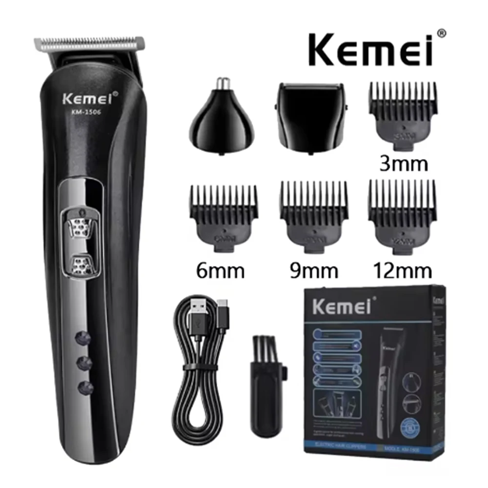 Kemei KM-1506 3 em 1 barbeador elétrico carregamento usb aparador de pêlos elétrico recarregável nariz máquina de barbear profissional