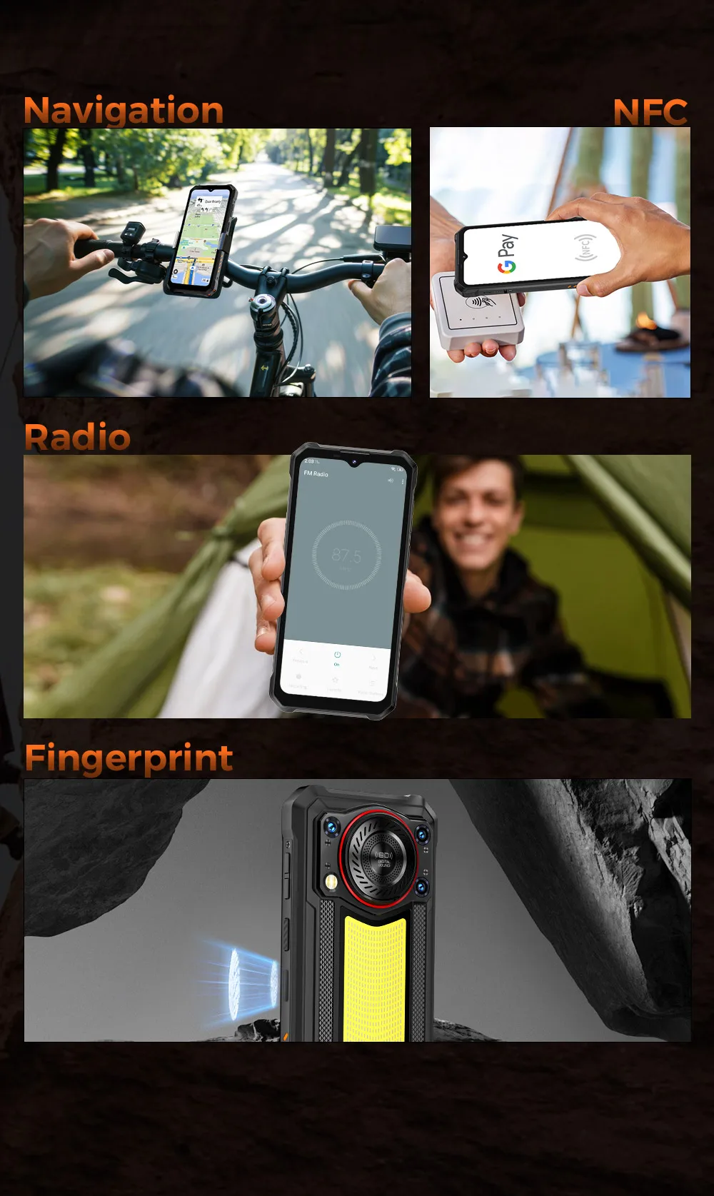 OUKITEL WP53 PRO Rugged Smartphone 50MP 24GB(8+16) 256GB 11000mAh Android 15 Camping Light loudspeaker 6.52" NFC Cell Phone