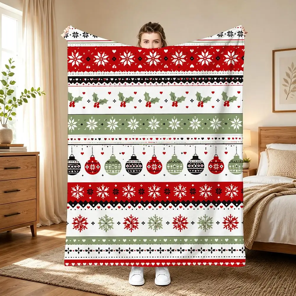 ClassicXmasStripeKnit Throw 240g flannel blanket, suitable for sofas, beds, offices, exquisite gift blankets