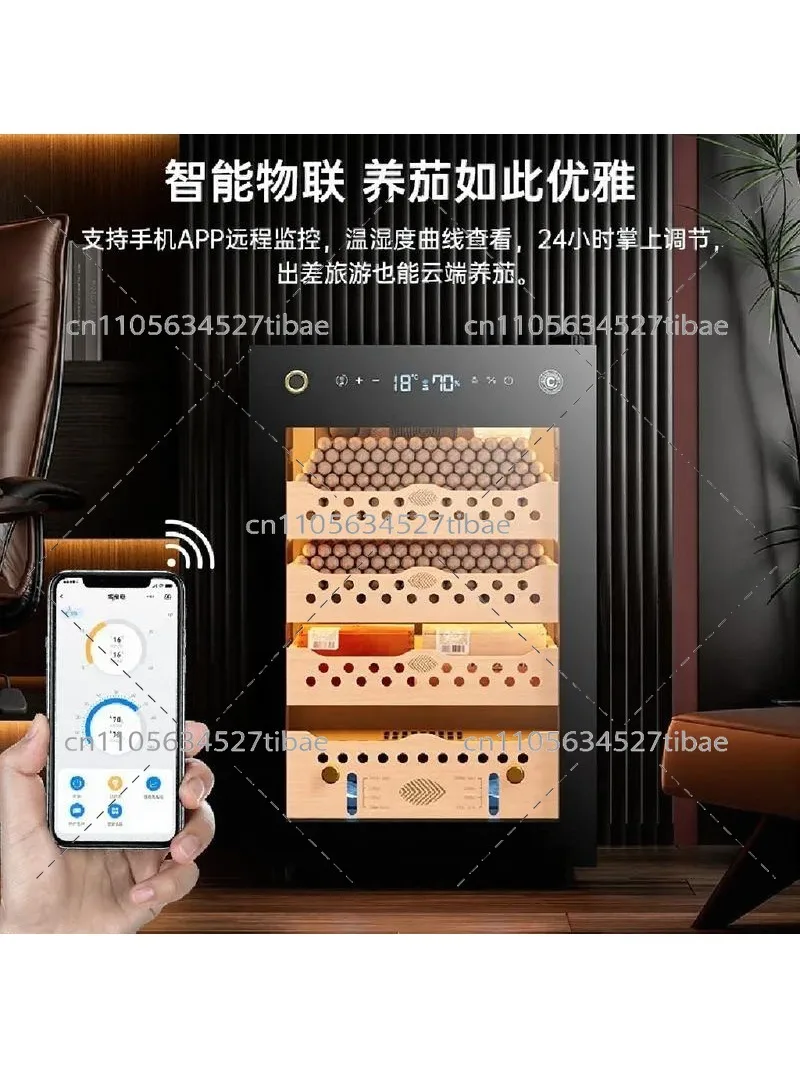 Mini Smart Cigar Cabinet with 60C Constant Temp & Humidity Control, Air Cooled, WiFi & Fingerprint Lock