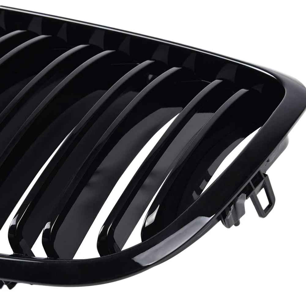 2 Stück glänzend schwarze vordere Nieren-Einzellatten-Renngrill für BMW X5 E70 X6 E71 2007 2008 2009 2010 2011 2012 2013 2014 – Detail 14
