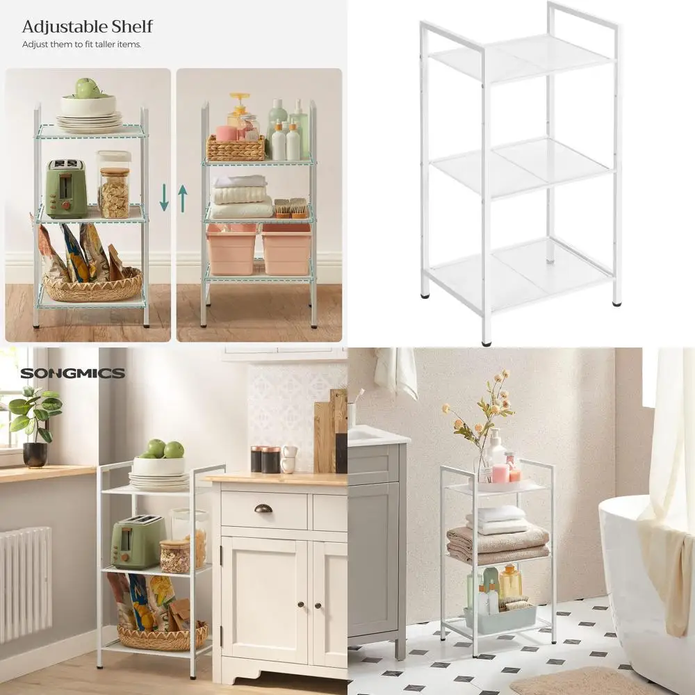 

3-Tier Adjustable Shelving Unit for Bathroom, Living Room, and Kitchen - White, 11.8 x 15 x 28.4