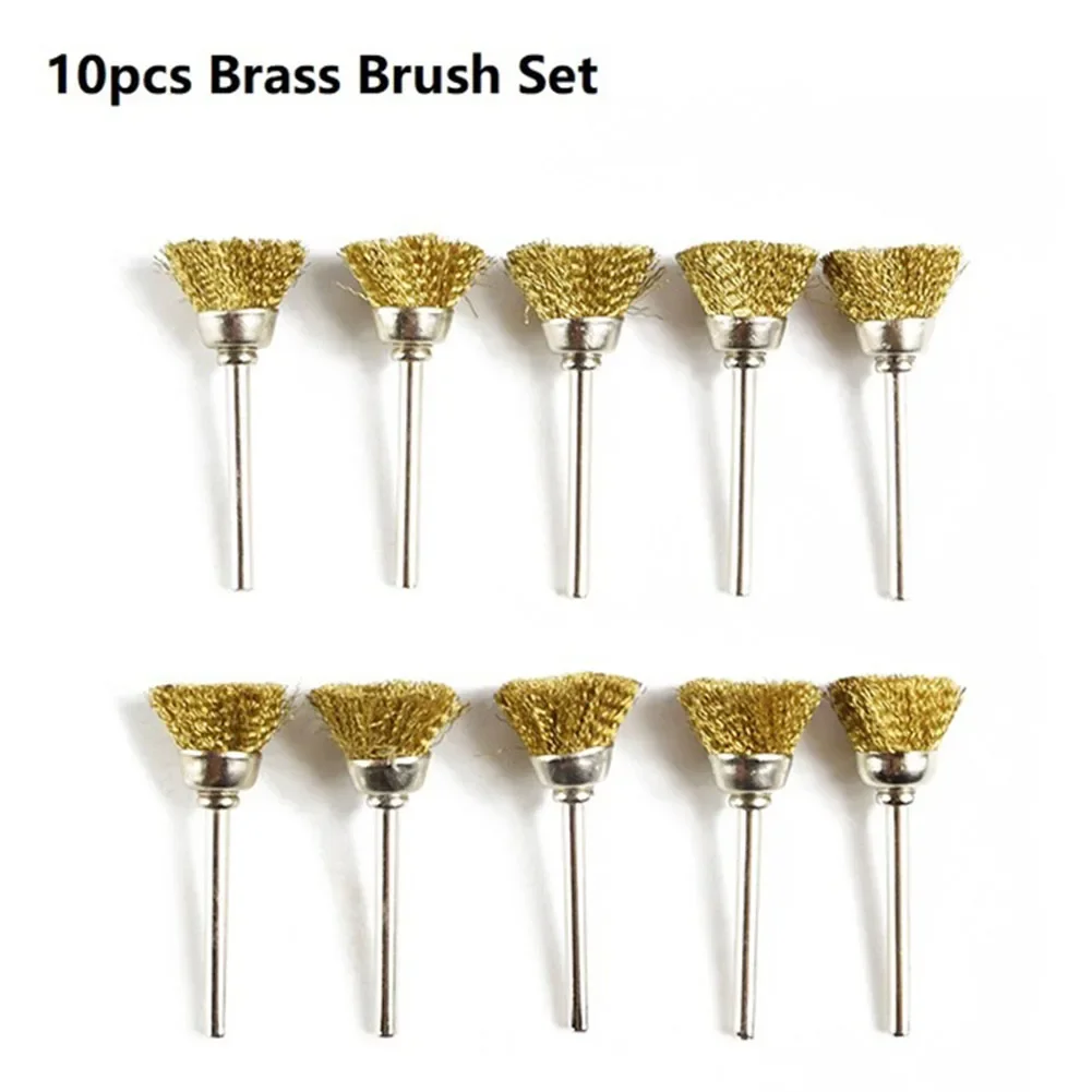 

10pcs Polishing Wheel Brush Set 3 Mm Shank Cup Brush Brass Wire Brush For Dremel Rotary Tools Grinding Tools Brush Abrasive Tool