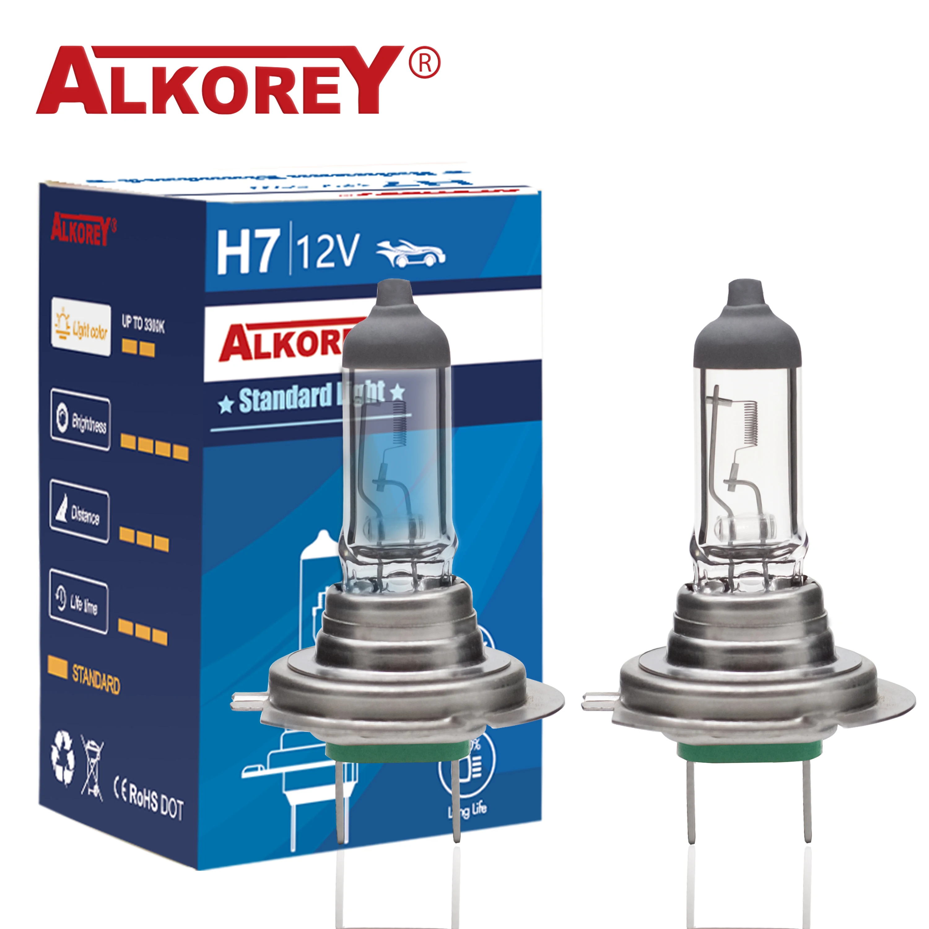 Alkorey 2PCS H7 12V 55W PX26D Clear Auto Headlight Bulbs Warm White 3350K Car Fog Lights Halogen Lamps