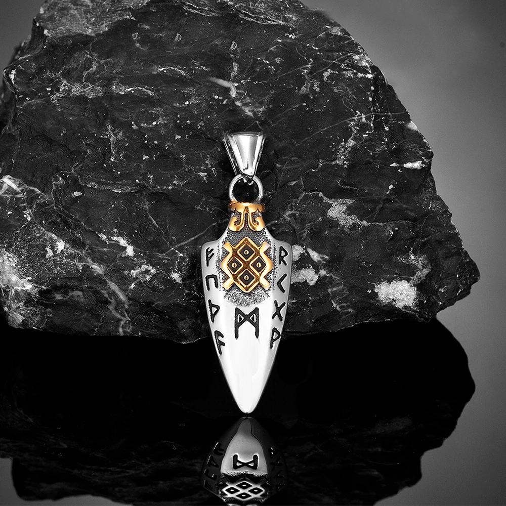Nordische Runen Odins Speer Gungnir Halskette Männer Gold Farbe Edelstahl Pfeilspitze Anhänger Valknut Talisman Männliche Wikinger Schmuck