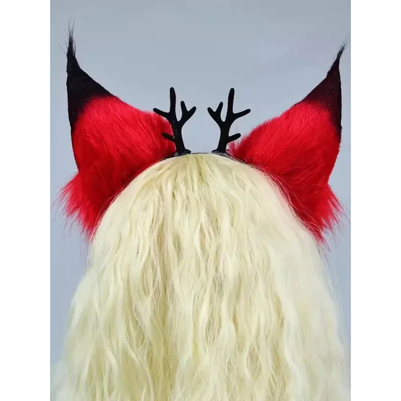 Hazbin คอสเพลย์โรงแรมเครื่องแต่งกายเด็ก ALASTOR หญิง Carnivals Party Plush Headpiece Party คอสเพลย์ Animes เครื่องมือ Unisex 85 ซม. Prop วิกผม