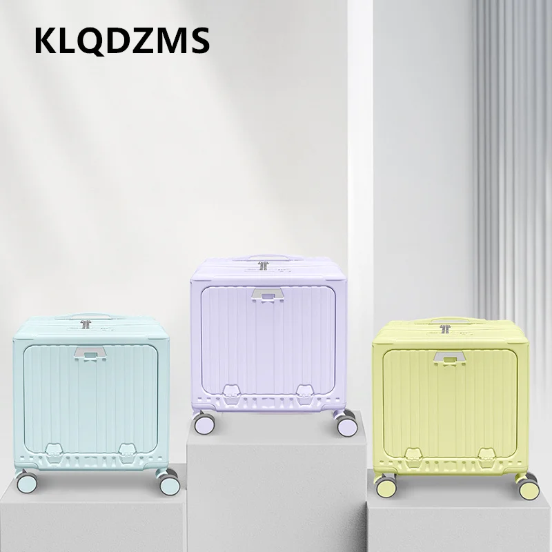 

KLQDZMS чемодан на колесиках 18-дюймовый студенческий посадочный чемодан с передним отверстием для ноутбука, чемодан на колесиках, женский чемодан с зарядкой через USB